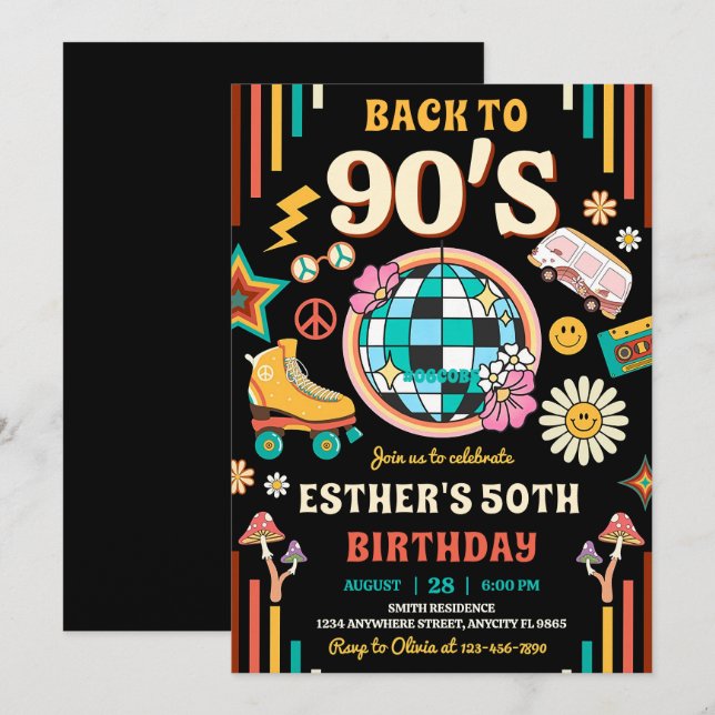 Editable 90s Birthday Party Invitation Back to 90s (Front/Back)