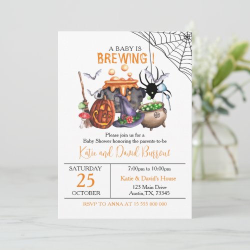 Editable A Baby is Brewing Halloween Baby Shower  Invitation