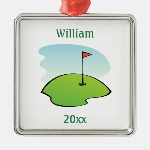 Editable A Hole in One Golf Course Metal Ornament