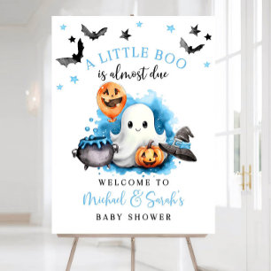 Editable A Little Boo Baby Shower Welcome Sign Blu