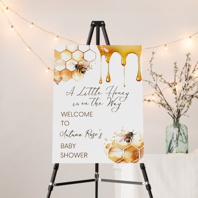 Editable A Little Honey is on the Way Baby Shower  Foam Board (In Situ (Stand))