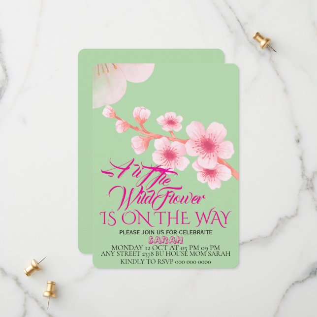 Editable A Little Wildflower Baby Shower Invitatio Save The Date (Front/Back In Situ)