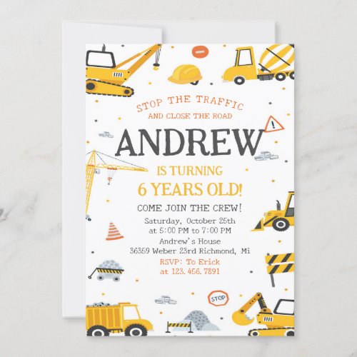 Editable A Modern Construction Birthday Party Invitation