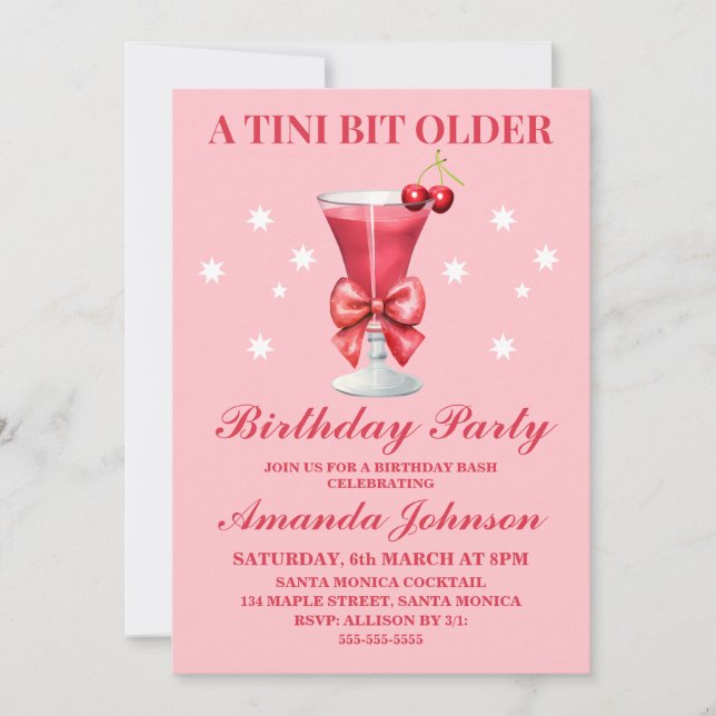 Editable A Tini Bit Older Martini Birthday Party Invitation (Front)
