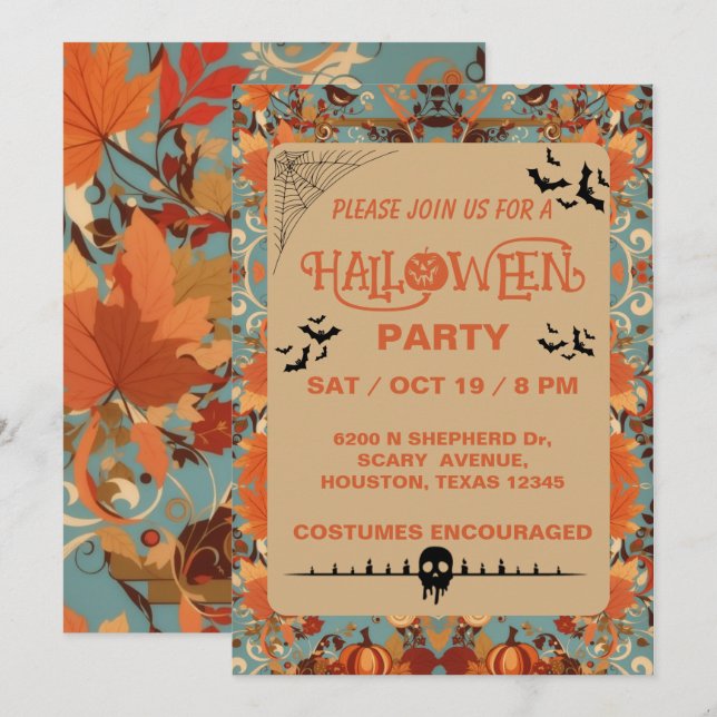 Editable Adult Halloween Party Invitation (Front/Back)