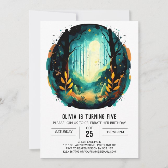 Editable Adventure Nature Woodland Birthday Invitation (Front)