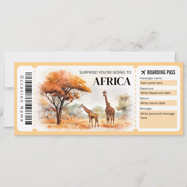 Editable Africa Boarding Pass Plane ticket Invitation (Front)
