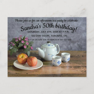 Editable Afternoon Tea Party Invitation Postcard