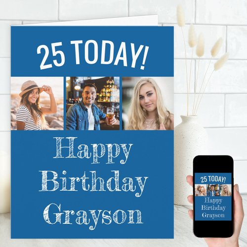 Editable Age and Greeting  3 Photo Birthday Card