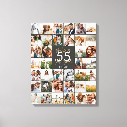 editable age chic birthday multi photo script gift canvas print