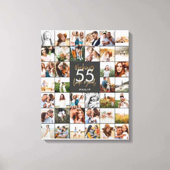 editable age chic birthday multi photo script gift canvas print (Front)
