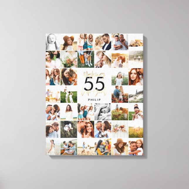 editable age chic birthday multi photo script gift canvas print (Front)