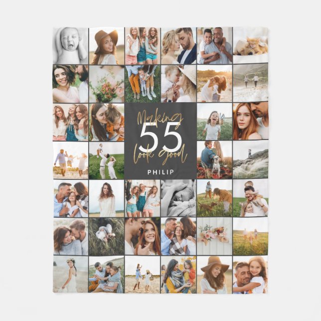 editable age chic birthday multi photo script gift fleece blanket (Front)