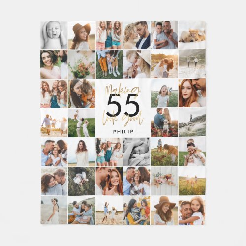 editable age chic birthday multi photo script gift fleece blanket