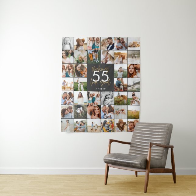 editable age chic birthday multi photo script gift tapestry (In Situ)