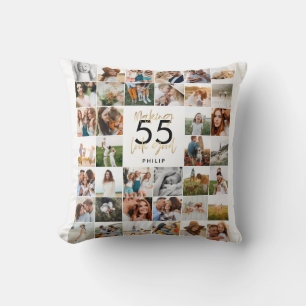 editable age chic birthday multi photo script gift throw pillow