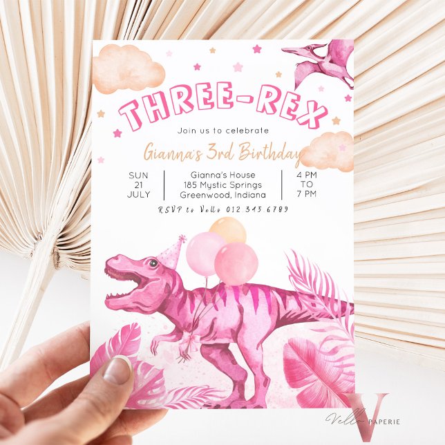 Editable "AGE" Dinosaurs Trex Wild Birthday Pink Invitation (Creator Uploaded)