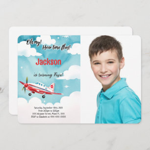Editable Airplane Kids Birthday Party Photo Invitation