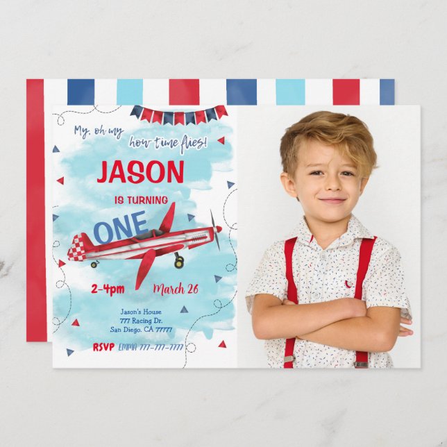 Editable Airplane Photo Invitation (Front/Back)