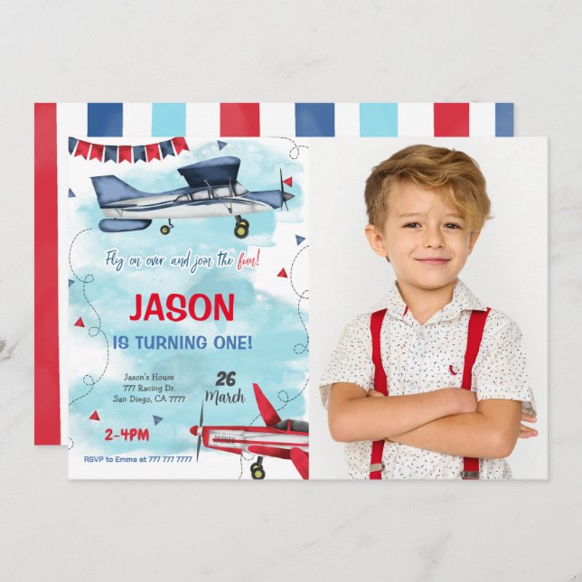 Editable Airplane Photo Invitation (Front/Back)