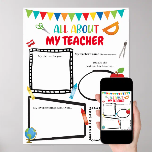 Editable All about my Teacher template Poster Zazzle