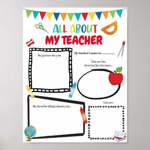 Editable All about my Teacher template Poster | Zazzle