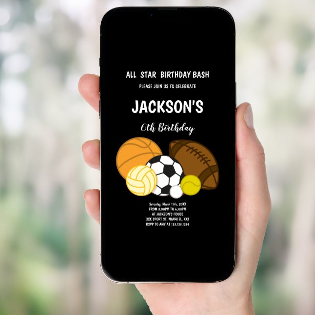 Editable All-Star Athletic Party Invite for Boys (Front Digital)