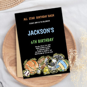 Editable All-Star Boys Multi-Sport Party Invite
