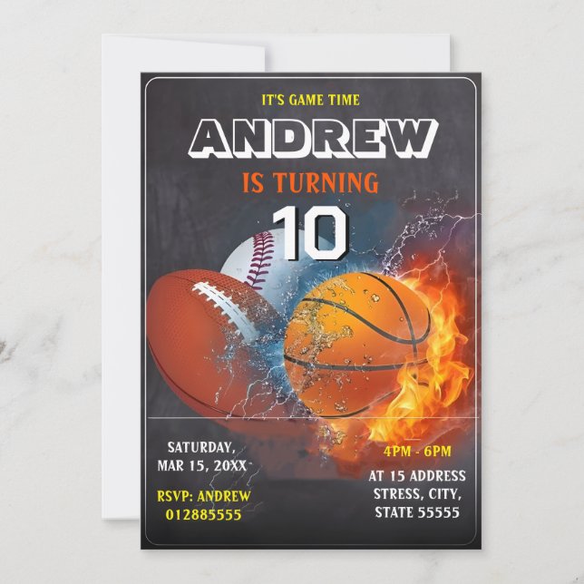Editable All Star Sports Birthday Invitation (Front)