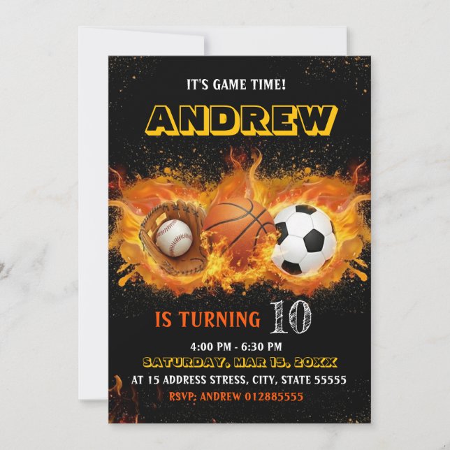 Editable All Star Sports Birthday Invitation (Front)