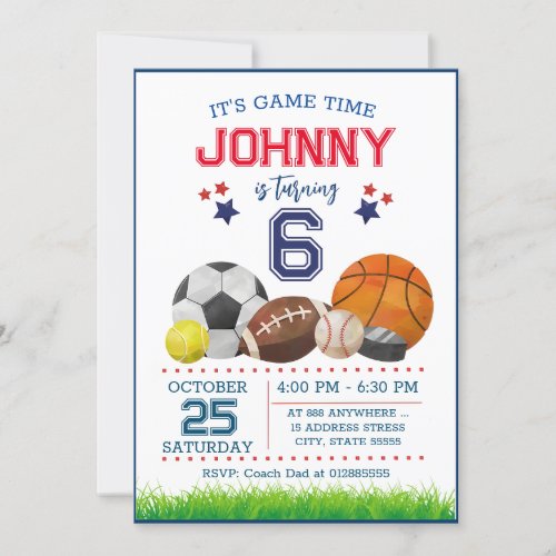 Editable All Star Sports Birthday Party Invitation