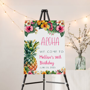 Editable Aloha Birthday Welcome Sign, Pineapple Foam Board