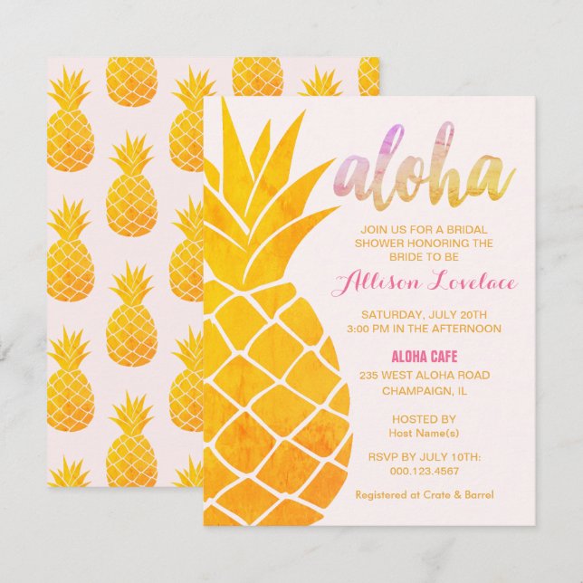 Editable Aloha Tropical Bridal Shower Invitation (Front/Back)