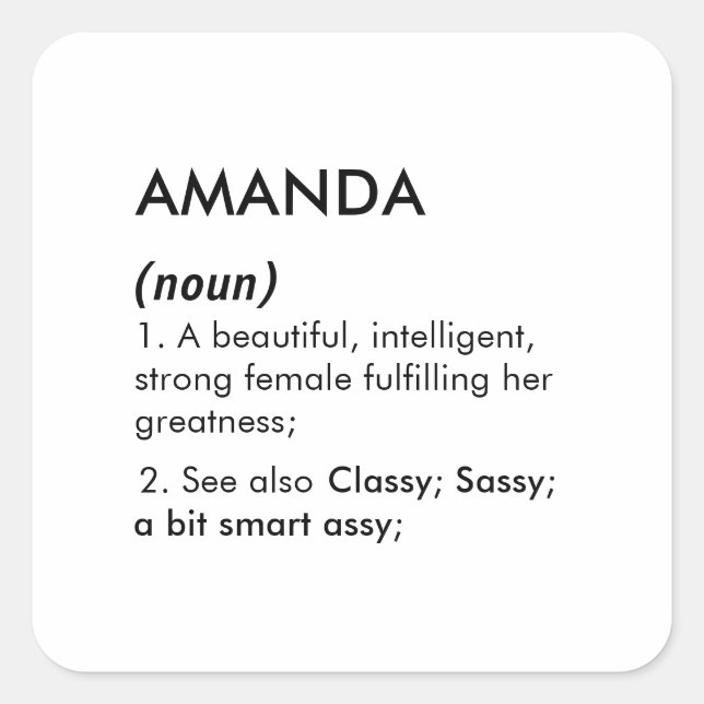 Editable Amanda name definition, custom name Square Sticker (Front)