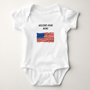 Editable American Flag Welcome Home Mom Baby Bodysuit