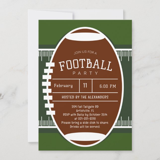 Editable American Football Party  Invitation (Front)