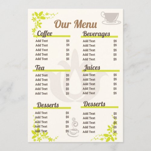 Editable and Fully Customizable Small Coffee Menu