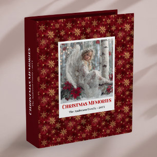 Editable Angel Poinsettia Red Gold Custom Christma 3 Ring Binder
