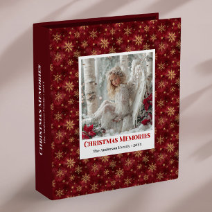 Editable Angel Poinsettia Red Gold Personalized   3 Ring Binder