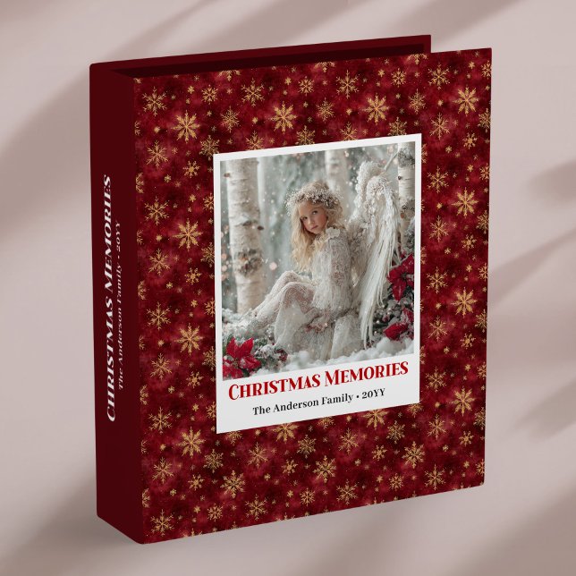 Editable Angel Poinsettia Red Gold Personalized   3 Ring Binder (Editable Angel Poinsettia Red Gold Personalized Christmas Memory Album

)
