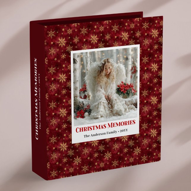 Editable Angel Poinsettia Red Gold Personalized   3 Ring Binder (Editable Angel Poinsettia Red Gold Personalized Christmas Memory Album

)