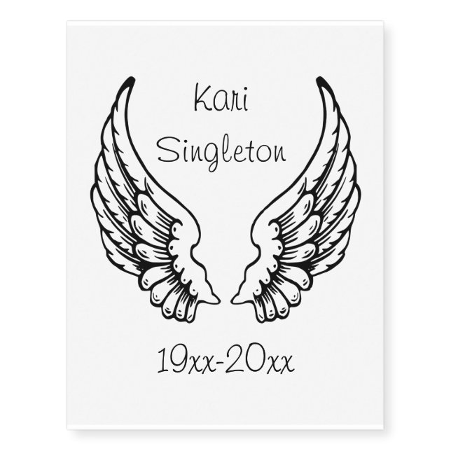 Editable Angel Wings Name and Dates Memorial Temporary Tattoos (Front)