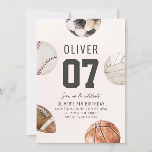 Editable ANY AGE Sports Theme Birthday Invitation 