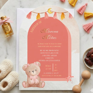 Editable Aqiqah for Baby Girl   Pink Arch Design  Invitation