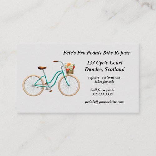 Editable Aqua Bike Pro Pedals Bike Repair Business Business Card