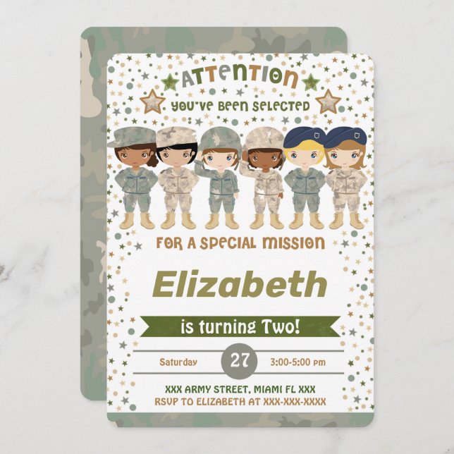 Editable Army Birthday Invitations (Front/Back)
