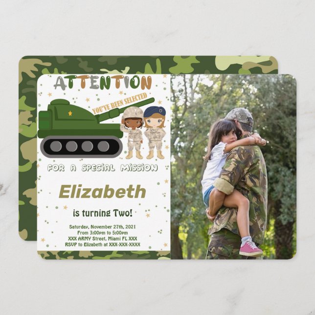 Editable Army Photo Invitations (Front/Back)