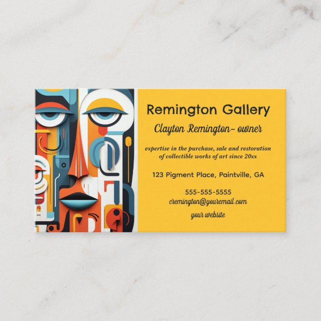 Editable Art Gallery Dealer Appraiser Owner Business Card (Front)