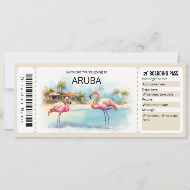 Editable Aruba Plane ticket Boarding Pass Invitation (Front)
