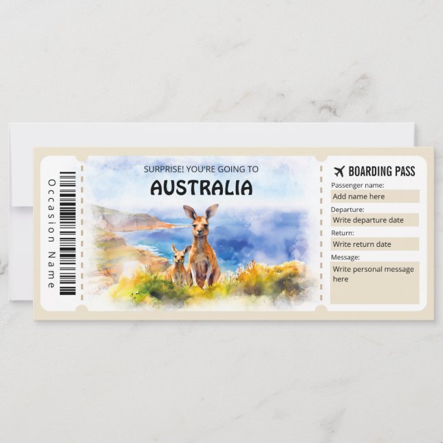 Editable Australia Boarding Pass Plane ticket Invitation (Front)